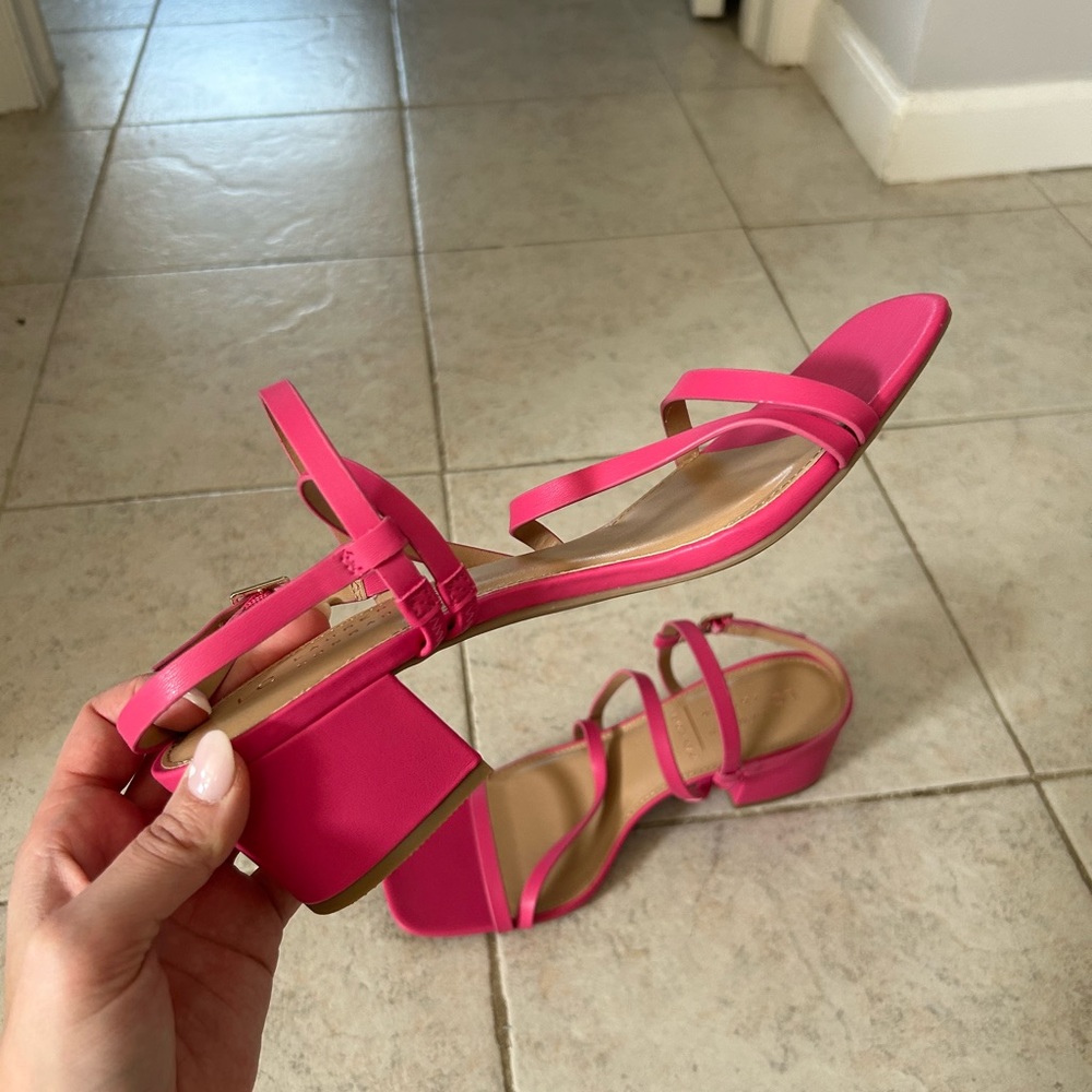 Hot pink block heels (never worn)